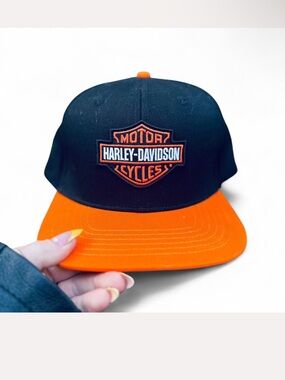 NWT Harley-Davidson Black Orange Embroidered Snapback Hat